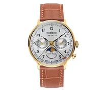 Zeppelin lz129 Hindenburg moonphase Reloj para Hombre Analógico de Cuarzo con Brazalete de Piel de Vaca 7039-1