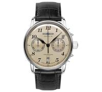 Zeppelin Reloj cronógrafo Hindenburg 7678-5 LZ129 para hombre, acero inoxidable plateado, esfera champán, correa de piel, movimiento de cuarzo japonés, fabricado en Alemania