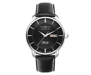 Zeppelin Reloj de hombre con correa de cuero serie Atlantic automático día de la semana fecha 8466, negro / negro, Correa