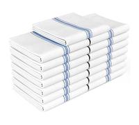 Zeppoli Paños de Cocina y Tea Towels de Algodón - Suaves, Súper Absorbentes, Reutilizables y Ecológicos - Diseño Clásico (Blanco con Raya Azul, Paquete de 15)