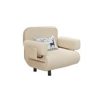 ZeptiHOM Sofá cama plegable, silla individual de lino con reposabrazos y almohadas, tumbona convertible para sala de estar (caqui, 24 x 23 x 30 pulgadas)