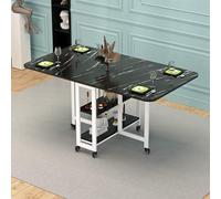 ZEQFEMKL Mesa de Comedor Plegable, Mesa de Comedor abatible con Ruedas bloqueables, Mesa de Comedor Rectangular Que Ahorra Espacio con Estante de Almacenamiento de 2 Capas, escritorios Plegables para