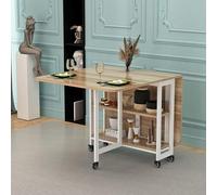 ZEQFEMKL Mesa de Comedor Plegable, Mesa de Comedor abatible con Ruedas bloqueables, Mesa de Comedor Rectangular Que Ahorra Espacio con Estante de Almacenamiento de 2 Capas, escritorios Plegables para