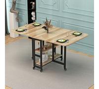 ZEQFEMKL Mesa de Comedor Plegable, Mesa de Comedor abatible con Ruedas bloqueables, Mesa de Comedor Rectangular Que Ahorra Espacio con Estante de Almacenamiento de 2 Capas, escritorios Plegables para