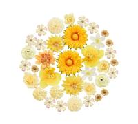 Zequech 35 flores de plástico para manualidades, mini flores decorativas en amarillo, serie de flores para ramo de novia, placa de pared, boda, fiesta, hogar, jardín, bricolaje, decoración de fotos