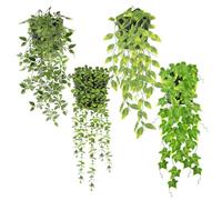 Zequech 4 plantas colgantes verdes simuladas en maceta, vaina de guisante de mandala, hiedra corta de eucalipto, terraza interior y exterior, oficina, decoración de boda al aire libre, paisaje