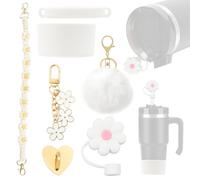 Zequech Vaso para beber, decoración hecha a mano, peluche amor corazón flor encanto combo, a prueba de polvo de silicona de punto Handle Strap, 30 cm, cumpleaños, blanco