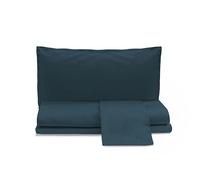 zer0bed, Juego de sábanas para Cama de Matrimonio de satén de algodón Liso, Azul Pavo Real, 100% satén de algodón, sábana encimera, sábana Bajera Ajustable, par de Fundas de Almohada con 4 Volantes