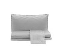 zer0bed, Juego de sábanas para Cama de Matrimonio de satén de algodón Liso, Plateado, 100% satén de algodón, sábana encimera, sábana Bajera Ajustable, par de Fundas de Almohada con 4 Volantes