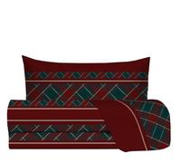 zer0bed, Juego de sábanas para Cama Individual de tartán, Juego de Cama de una Plaza, Fabricado en Italia, 100% algodón, Burdeos Verde, sábana encimera, sábana Bajera con Esquinas, Funda de Almohada
