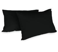 Zer0bed, Par de Fundas de Almohada de algodón de 52 x 80 cm, Color Negro, Juego de 2, Color Liso, 100% algodón, Almohada Cama, Cierre de sobre