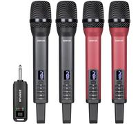 ZERFUN 4 micrófonos inalámbricos recargables, sistema de micrófonos inalámbricos de mano profesional con control VOL Echo Treble Bass para karaoke, canto, iglesia, fiesta, salida de 1/4 pulgadas, gris