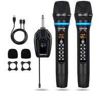 ZERFUN Micrófonos inalámbricos duales recargables, sistema de micrófono inalámbrico de metal UHF, micrófono inalámbrico profesional con control de canal Echo Treble BASS VOL para karaoke, canto,