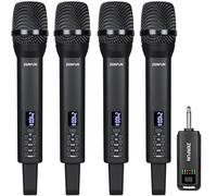 ZERFUN Micrófonos inalámbricos recargables 4, sistema de micrófonos inalámbricos de mano Pro dinámico con control VOL Echo Treble BASS para karaoke, canto, iglesia, fiesta, salida de 1/4 pulgadas,
