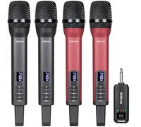 ZERFUN Micrófonos inalámbricos recargables 4, sistema de micrófonos inalámbricos de mano Pro dinámico con control VOL Echo Treble BASS para karaoke, canto, iglesia, fiesta, salida de 1/4 pulgadas,