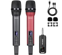 ZERFUN Micrófonos inalámbricos recargables duales, sistema de micrófonos inalámbricos de mano profesional dinámico con control VOL Echo Treble BASS para karaoke, canto, iglesia, fiesta, salida de 1/4