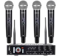 ZERFUN Pro - Sistema de micrófono inalámbrico recargable y preefector, 4 micrófonos inalámbricos de mano UHF de metal de 50 canales con pantalla LCD, corte vocal, Bluetooth, puerto USB, XLR, 1/4,