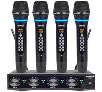 ZERFUN Sistema de micrófono inalámbrico recargable de 4 canales Pro, micrófonos inalámbricos de mano de metal UHF inalámbricos para iglesia, karaoke, cantar con control de canal Echo Treble BASS VOL