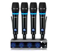 ZERFUN Sistema de micrófono inalámbrico recargable de 4 canales Pro, micrófonos inalámbricos de metal UHF inalámbricos inalámbricos para cantar karaoke, iglesia, control VOL, frecuencia ajustable