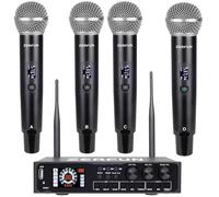 ZERFUN Sistema de micrófono inalámbrico recargable Pro & Pre Effector, micrófonos inalámbricos de mano de metal UHF con corte vocal, Bluetooth, puerto USB, XLR, 1/4, óptico, entrada/salida RCA,