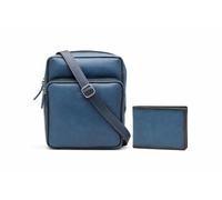 Zerimar Pack Bandolera y Cartera de Piel Auténtica - Diseño Elegante y Profesional para Uso Diario y Ocasional - Ultimas Unidades- Bandolera 24x20x6cm - Cartera 9,5x13cm Azul