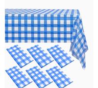ZeriTlolen Mantel Azul con patrón de Cuadros, para Fiestas, Barbacoa, Picnic, cumpleaños, Boda, 137.2 x 274.3 cm, Mantel de plástico Azul, para Fiestas, Barbacoa, Picnic, cumpleaños, Boda, 6