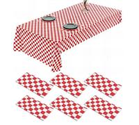 ZeriTlolen Mantel Rectangular de plástico desechable, Impermeable, Fiesta, cumpleaños, Picnic, Baby Party, Mantel de San valentín, 274.3 x 137.2 cm, Cuadros Rojos y Blancos, 6 Piezas