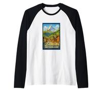 Zermatt Suiza Vintage Ski Village Poster Art Graphic Camiseta Manga Raglan