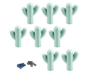 Zerniple Pomos de cerámica azul y verde con forma de cactus, para armario de habitación de niños, pomos de armario (vienen con tornillos y cuñas)