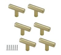 Zerniple Tirador de barra en T de latón cepillado de 50 mm para gabinetes de cocina, de aleación de aluminio sólido, para cajones y armarios (6 piezas)