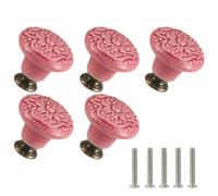 Zernmiarder Paquete de 10 tiradores de cerámica de color rojo rosa para cajones de flores, pomos vintage para gabinete, tiradores de tocador antiguos con tornillos para armario, cajón, armario y