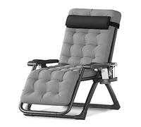 Zero Gravity Chairs, Extra Wide Folding Recliner Outdoor Indoor Patio Chaise Lounge Chair with Removable Cushion & Tray, JYLSSKUK, Grey