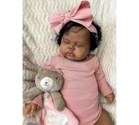 Zero Pam 48 CM Bebe Reborn Negro Niña Muñecas Reborn Silicona Realista con Pelo Bebes Recien Nacidos Muñecas Cuerpo Blando Bebés De Silicona Reales con Ojos Cerrados