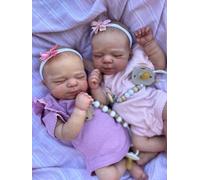 Zero Pam Bebé Reborn de Gemelos Muñecas, 45CM Bebe Reborn Silicona Cuerpo Completo Niñas, Realistas Reborn Gemelos Niña, Lavables Silicona Muñecas para Niñas con Accesorios