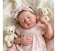 Zero Pam Bebe Reborn Niña Ojos Cerrados, 50CM Bebe Reborn Silicona Cuerpo Completo Niña, Realista Muñeca Reborns Silicona Blanda con Pelo, Mini Baby Lavables Muñecas para Niñas con Accesorios
