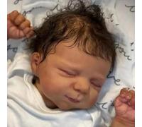 Zero Pam Bebe Reborn Silicona Cuerpo Completo con Ojos Cerrados, 48 CM Bebe Reborn Niña con Pelo, Muñecas Reborn Silicona De Cuerpo, My Mini Baby Muñeca Negra con Accesorios