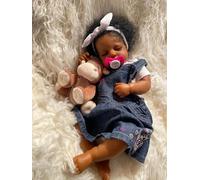Zero Pam Muñecas Bebe Reborn Negra Niñas, 50 CM Bebe Reborn Silicona Cuerpo Completo Muñeca Negra Niñas con Pelo, Muñeca Realista De Bebé Afroamericana Niña con Piel Marrón Oscura
