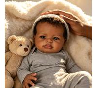 Zero Pam Muñecas Bebe Reborn Niño, 50CM Bebe Reborn Vinilo Cuerpo Completo Muñeca Negra Niño con Pelo Posible como My Mini Baby, Negra Muñecos Bebes para Niños