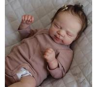 Zero Pam Realista Muñecas Bebe Reborn con Pelo, 48 CM Silicona Bebe Reborn Niña AOjos Cerrados, Durmiendo como My Mini Baby, Realista Muñecas para Niñas, con Biberón Y Chupete