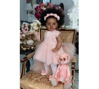 Zero Pam Tamaño Grande Bebe Reborn Toddler, 66CM Bebé Reborn Niña Cabello Implantado, Muñeca Negro Bebe Reborns Tela Suave Cuerpo, Bebé Muñeca Grande Tamaño Negro Toddler Muñeca para Niños