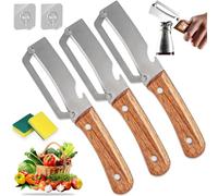 Zero Snag Wooden Peeler, 2-in-1 Multifunctional Peeler with Bottle Opener, 19cmStainless Steel Fruit & Vegetable Peelers for Kitchen, Easy Peelers Tool for Apple Potato Pumpkin Papaya Carrot (3pcs)