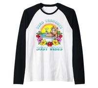 Zero Thoughts Just Vibes Funny Capibara Relajante Verano Camiseta Manga Raglan