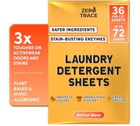 Zero Trace Láminas de detergente para ropa totalmente naturales, ecológicas, hojas de jabón para lavandería, detergente para ropa de viaje (72 cargas y 36 hojas)