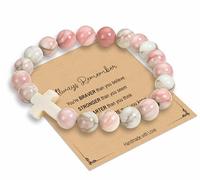 Zerobe Pulsera de piedra natural con cruz cristiana para mujer, regalos de fe, cumpleaños y graduación para adolescentes, mejores amigas, madrinas y hermanas secretas, Adjustable, Piedra, piedra