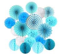 ZERODECO Cocodeko Papel para Colgar, Pompones, abanicos de Flores y Bolas de Panal para cumpleaños, Baby Shower, Bodas, Festivales, Decoraciones, Color Azul