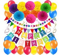 ZERODECO cumpleaños Decoraciones, Pancartas de Banderines de Happy Birthday Incluyendo Banner, Papel de Tejido Pom Pom Ball linternas, Flores, Cintas, Globos (Multicolor)