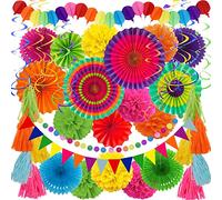 ZERODECO Decoración de fiesta, 41 unidades, multicolor, guirnalda de pompones de papel para fiestas, cumpleaños, fiesta mexicana