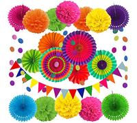 ZERODECO Decoración de la Fiesta, 21 Piezas Abanicos de Papel Bola de Nido Pom Poms Ventilador Cumpleaños Boda Carnaval Bebé Ducha Home Party Supplies Decoración (Multi)