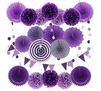 Zerodeco Decoración de la Fiesta, 21 Piezas Abanicos de Papel Bola de Nido Pom Poms Ventilador Cumpleaños Boda Carnaval Bebé Ducha Home Party Supplies Decoración (Morado)