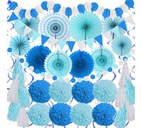 ZERODECO Decoración para Fiestas, 41 Unidades, Color Azul - Pompones de Papel, Guirnalda para Cumpleaños, Graduaciones, Baby Showers, Bodas y Carnaval